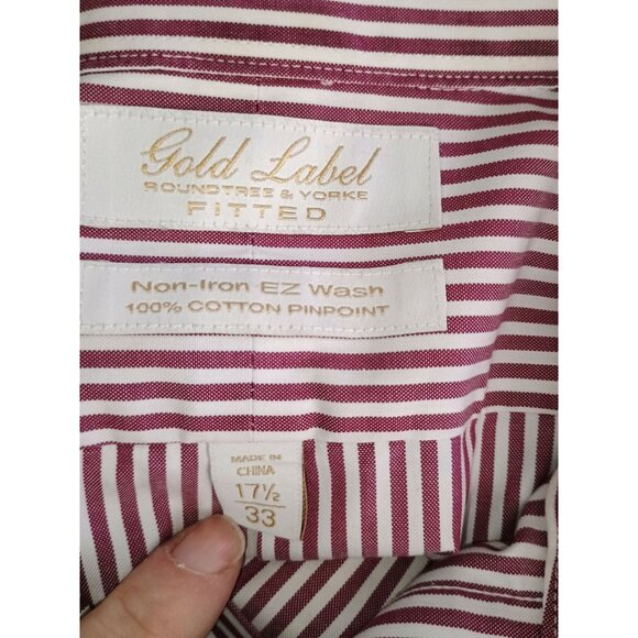 ROUNDTREE & YORKE‎ Gold Label Mens Red & White Pinstripe Cotton Button Down 17½ - Picture 5 of 5